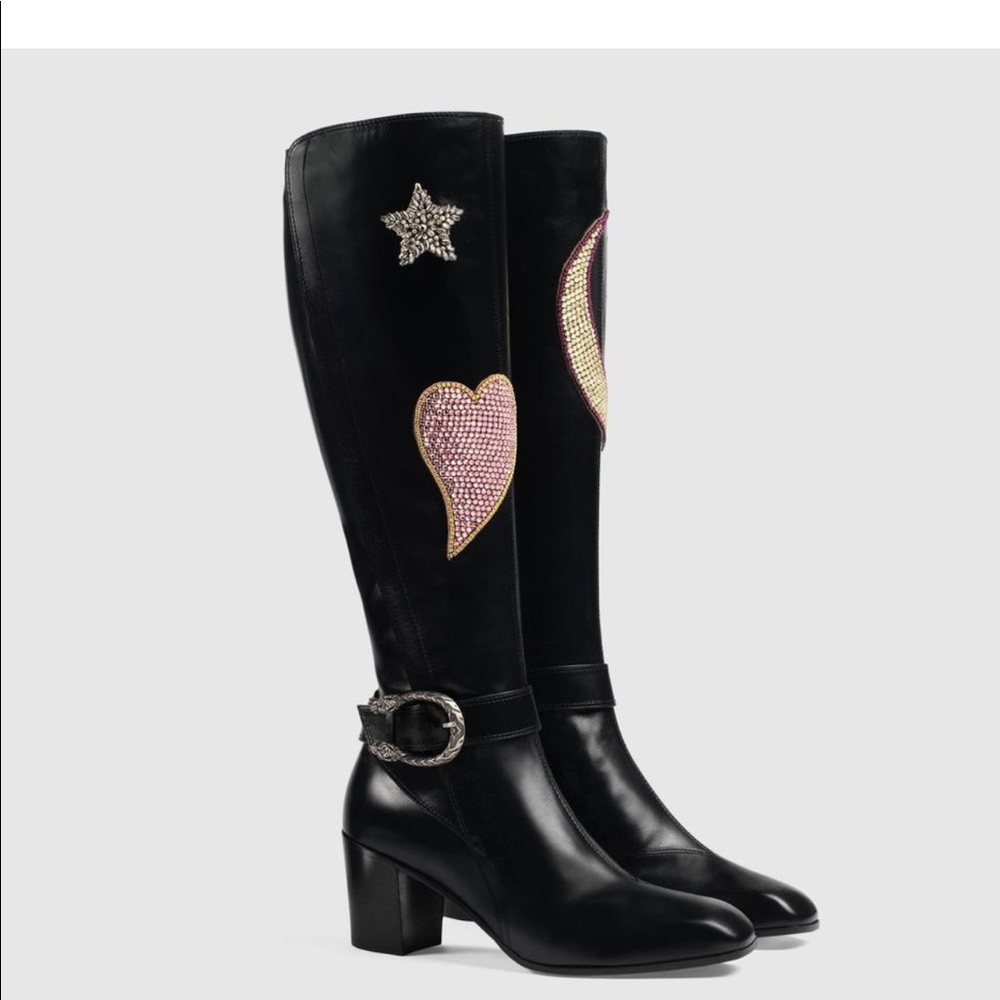 Gucci Black Dionysus Star and Heart Boots